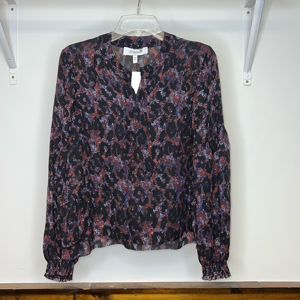 Derek Lam 10 Crosby Leopard Print Silk Long Sleeve Blouse- 6